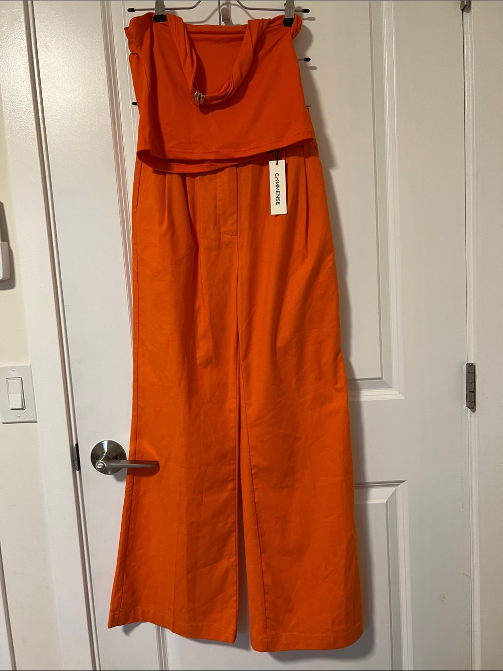 Commense orange halter crop top and wide leg pants